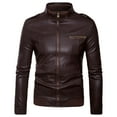 thumbnail image 1 of Herrnalise Men's Fashion Casual Work Clothes Leather Coat Long Sleeve Lapel Pocket Zipper Fitted Jacket Suit Coat Coffee, 1 of 3
