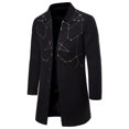 thumbnail image 1 of Herrnalise Men's Fashion Embroidery Medium Long Casual Woolen Coat Coat Long Sleeve Stand Collar Single Breasted Pocket Brushed Trench Coat Black, 1 of 5