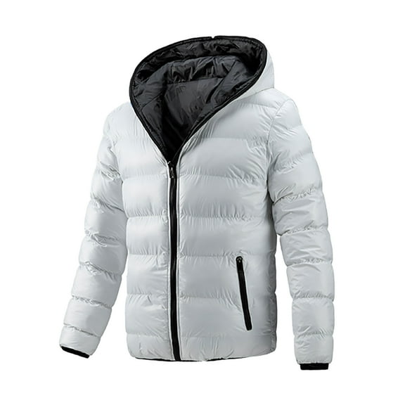 Herrnalise Men's Fashion Flight Suit Jacket Reversible Hooded Collar Jacket In Winter Warm Coat White