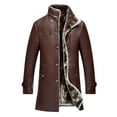 thumbnail image 1 of Herrnalise Men's Faux Fur Leather Jacket Slim Notched Collar Single Breasted Cotton Jacket Office Trench Coat M-5XL Coffee, 1 of 1