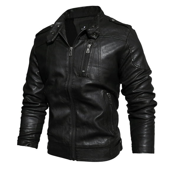 Herrnalise Men's Faux Leather Motorcycle Jacket Casual Fashion Motorcycle Leather WinterRacing Suit Top Zipper Stand-up Collar Jacket Coats S-3XL Black