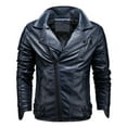 thumbnail image 1 of Herrnalise Men's Faux Leather Motorcycle Jacket Casual Fashion Motorcycle Leather WinterRacing Suit Top Zipper Stand-up Collar Jacket Coats S-3XL Blue, 1 of 1