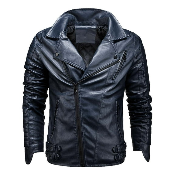 Herrnalise Men's Faux Leather Motorcycle Jacket Casual Fashion Motorcycle Leather WinterRacing Suit Top Zipper Stand-up Collar Jacket Coats S-3XL Blue