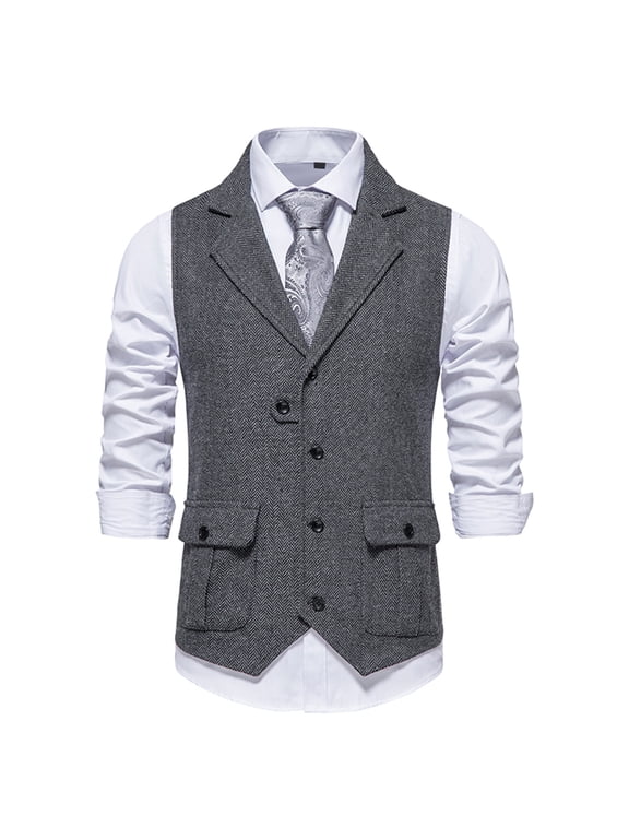 Mens Victorian Suit Vest Men's Herringbone Tweed Suit Vest Vintage Lapel Vest Men's Coat