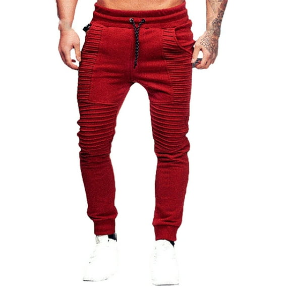 Herrnalise Men's Hippie Drawstring Elastic Waist Pants Spring and Autumn Sports Fitness Loose Trousers For Red,L