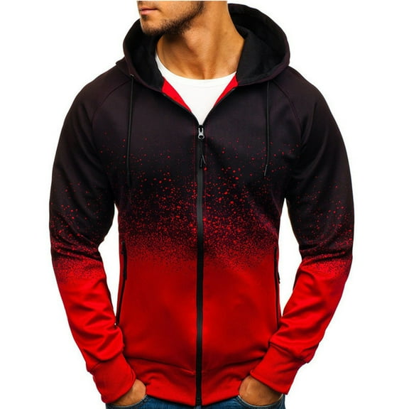 Herrnalise Men's Jacket Casual Patchwork Pullover Slim Fit Hoodie Outwear Blouse Sweatshirt Long Sleeves Cover Up Warm Coat Red