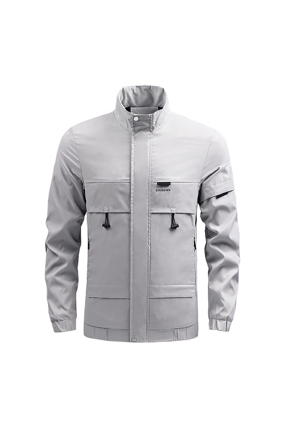 Men's Jacket Full-Zip Jacket Casual Stand Collar Waterproof Windbreaker Winter Tactical Jackets Warm Coats Field Jacket Outerwear Sweatshirt Gray