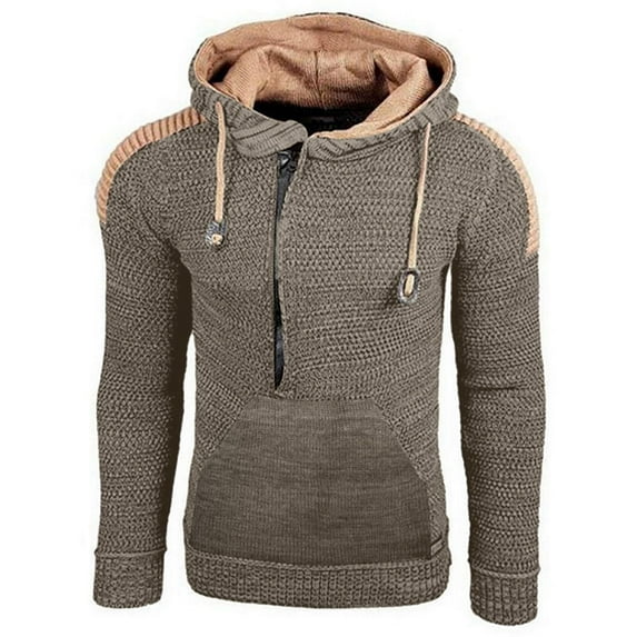 Herrnalise Men's Jacket Long Sleeve Hoodies Fashion Fall Winter Sweater Loose Large Size Mixed Color Sweater Hooded Pullover SweaterBrown