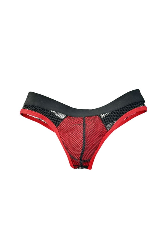 Men's Jockstrap Underwear Patchwork Color Briefs Fashion Underwear Personalized Low-waist Hoop Panties Buttock Covering Briefs Sexy Underwear Set For Men For Red,XL