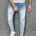 thumbnail image 1 of Herrnalise Men's Joggers Cargo Pants Casual Denim Cotton Straight Ripped Hole Full Length Pants Ripped Denim Pants for Men For Blue,XL, 1 of 8