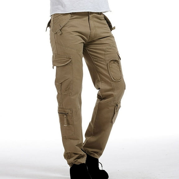 Herrnalise Men's Joggers Cargo Pants Casual Wide Leg Pants Cargo Pocket Lace-up Casual Sweatpants Full Length Pants Ripped Denim Pants for Men For Khaki,2XL