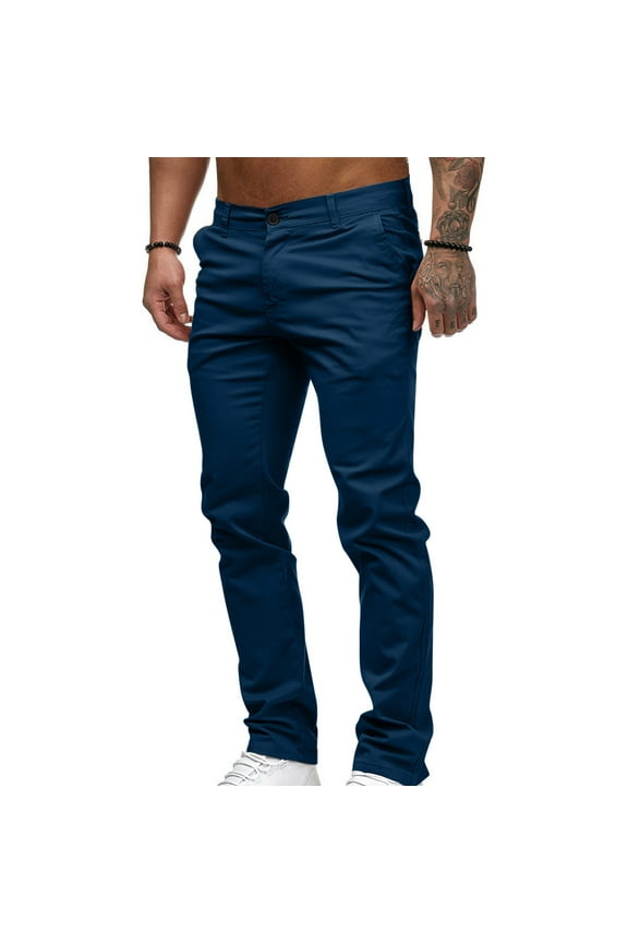 Men's Joggers Cargo Pants Fashion Casual Button Open Straight Solid Color Ripped Denim Pants for Men For Navy,M