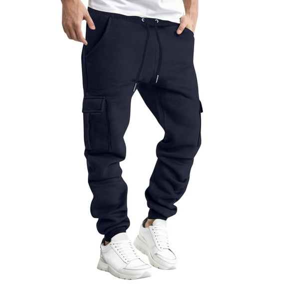 Holloyiver Men's Joggers Cargo Pants Fashion Solid Casual Elastic Waist With Pocket Trousers Sport Pants Ripped Denim Pants for Men For Navy,3XL
