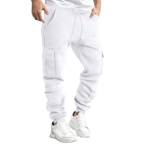 Herrnalise Men's Joggers Cargo Pants Fashion Solid Casual Elastic Waist With Pocket Trousers Sport Pants Ripped Denim Pants for Men For White,3XL