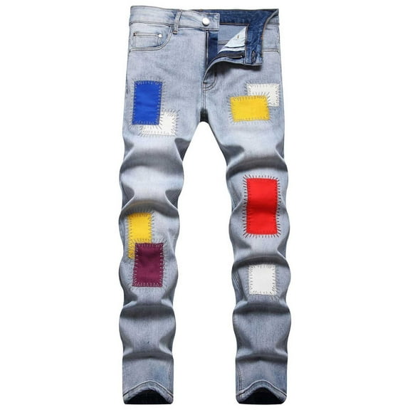 Herrnalise Men's Joggers Cargo Pants Fashion Trend Micro Elastic Slim Tie Elastic Small Straight Leg Ripped Denim Pants for Men For Blue,2XL
