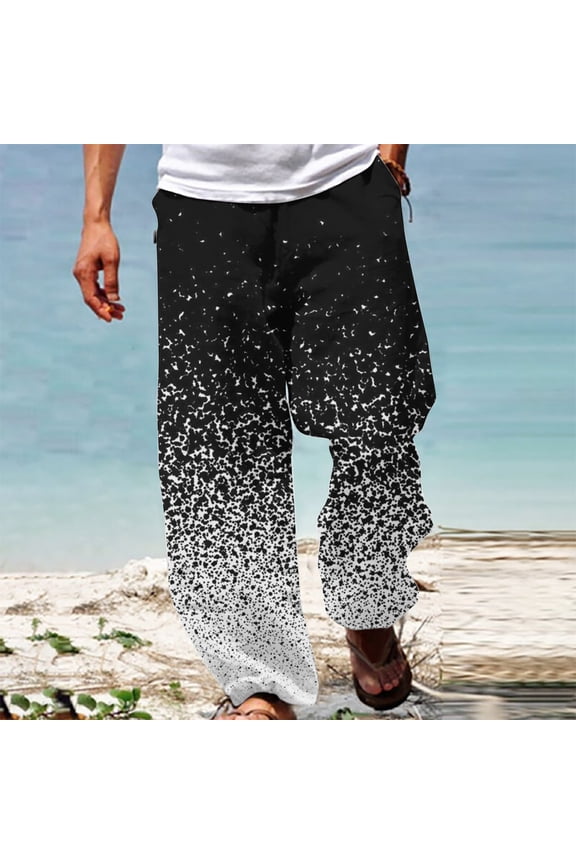 Men's Joggers Cargo Pants Summer Casual Fashion Gradient Printing Elastic Waist Straight Trousers Ripped Denim Pants for Men For Black,3XL