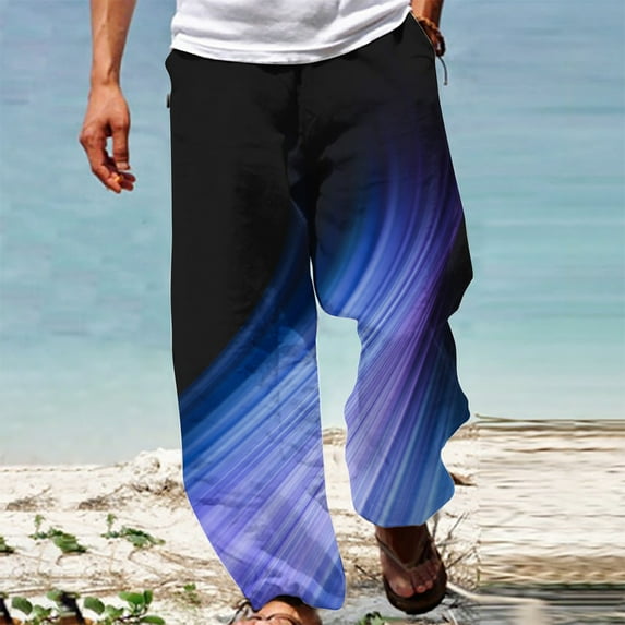 Herrnalise Men's Joggers Cargo Pants Summer Casual Fashion Gradient Printing Elastic Waist Straight Trousers Ripped Denim Pants for Men For Blue,XL