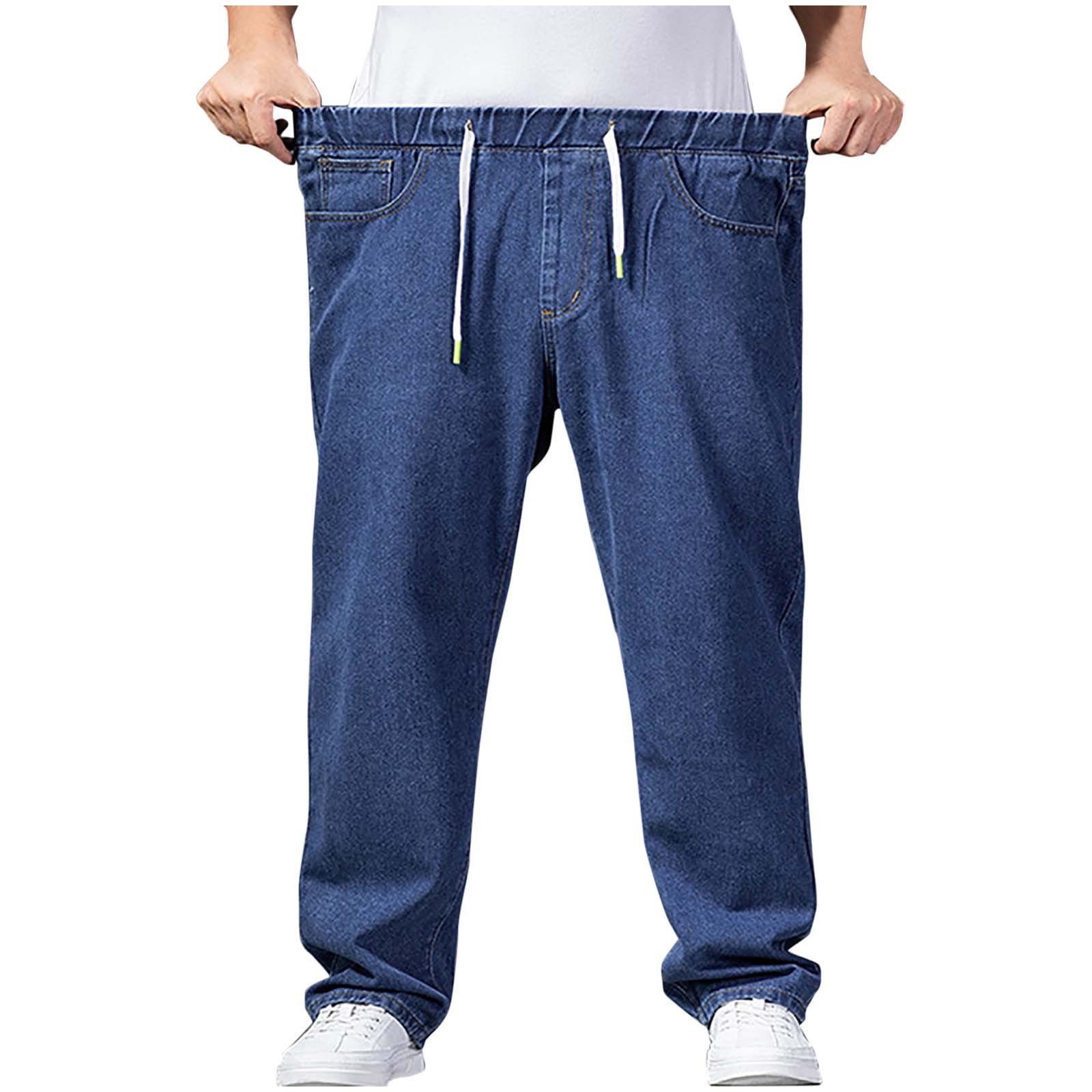 Herrnalise Men's Joggers Denim Jeans Elastic Waist Casual Pull On Pants ...