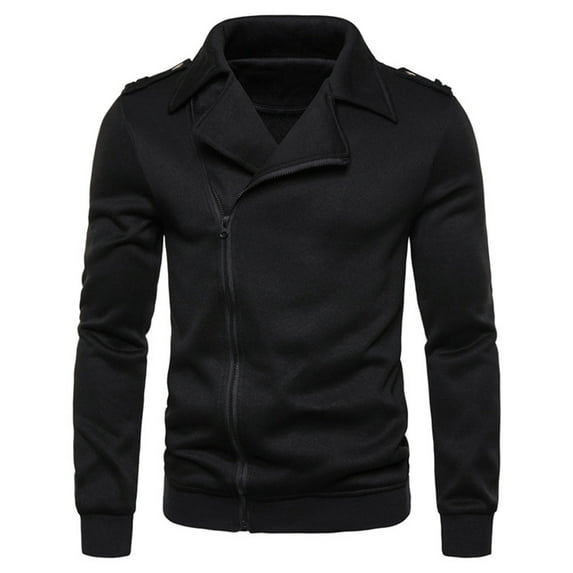 Herrnalise Men's Lapel Sweatshirt Jacket Casual Fashion Pure Color Zipper Lapel Long Sleeve Sweatshirt Tops Black