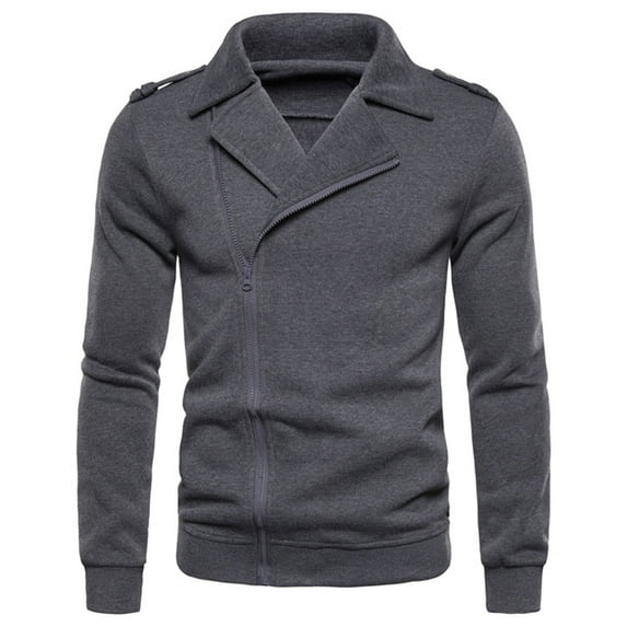 Herrnalise Men's Lapel Sweatshirt Jacket Casual Fashion Pure Color Zipper Lapel Long Sleeve Sweatshirt Tops Gray