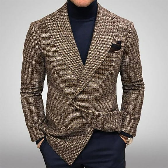 Herrnalise Men's Notched Lapel Plaid Printed Two Button Suit Jacket Stylish Dinner Jacket Tuxedo Blazer Dress Party Floral Suit Jacket Slim Fit Stylish Blazer S-3XL Brown