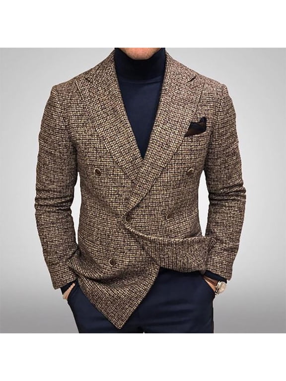 Men's Notched Lapel Plaid Printed Two Button Suit Jacket Stylish Dinner Jacket Tuxedo Blazer Dress Party Floral Suit Jacket Slim Fit Stylish Blazer S-3XL Brown