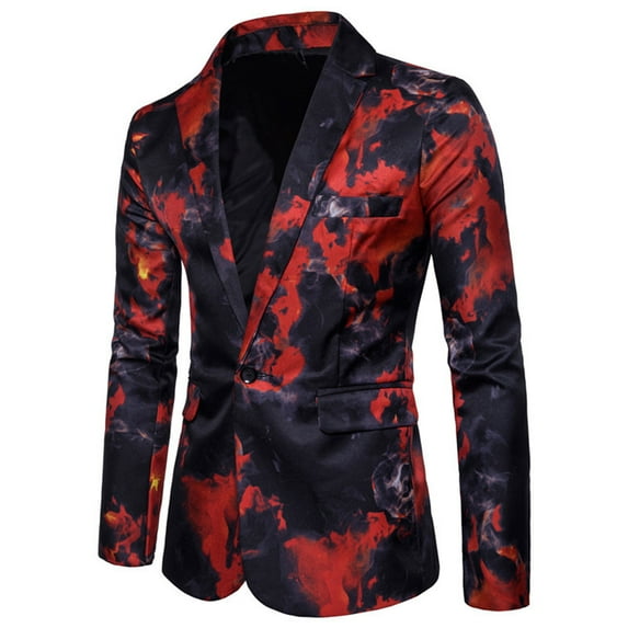 Herrnalise Men's One Button Flame Print Slim Fit Performance SuitRed