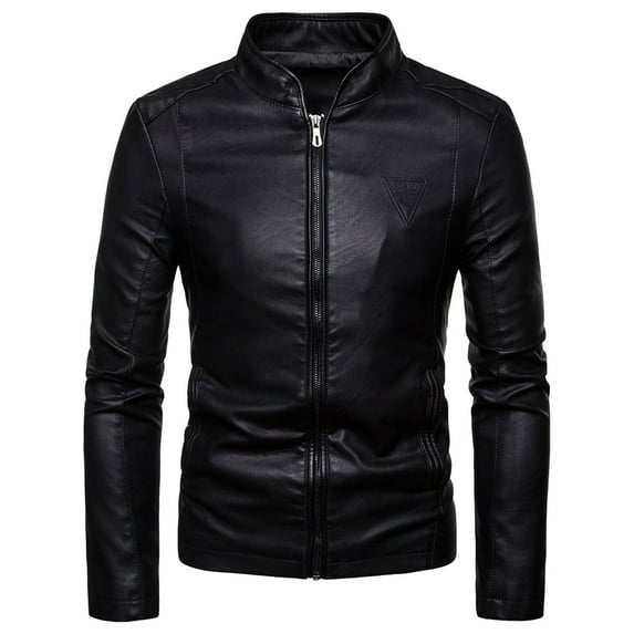 Herrnalise Men's Padded Leather Jacket Fashion Leather Plus Fleece Jacket Motorcycle Jacket Warm Leather Jacket Black