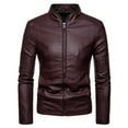 thumbnail image 1 of Herrnalise Men's Padded Leather Jacket Fashion Leather Plus Fleece Jacket Motorcycle Jacket Warm Leather Jacket Burgundy, 1 of 1