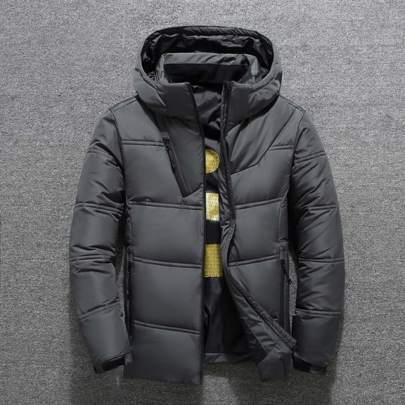 Herrnalise Men's Puffer Jacket Waterproof Winter Parka Jacket Warm Thicken Ski Coat Solid Casual ThickenHooded Zipper Turndown Multi-pocket Jacket L-4XL Dark Gray