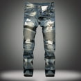 thumbnail image 1 of Holloyiver Men's Ripped Denim Jeans New Fashion Have Pockets Button Zipper Personality Denim Trend Jeans For Blue,XL, 1 of 9
