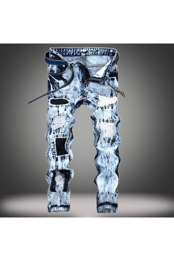 Men's Ripped Denim Jeans New Fashion Have Pockets Button Zipper Personality Denim Trend Jeans For Light Blue,3XL