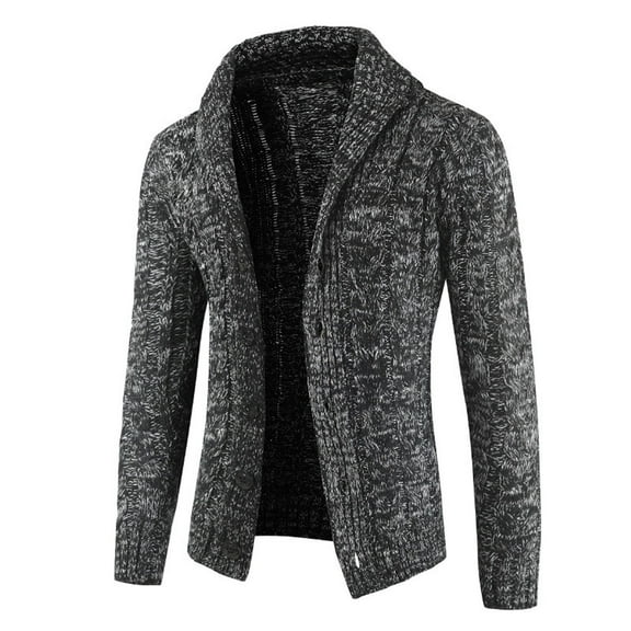 Herrnalise Men's Shawl Collar Fit Cardigan Sweater Casual Winter Turtleneck Long Sleeve Knitting Cardigan Sweater Coats Dark Gray