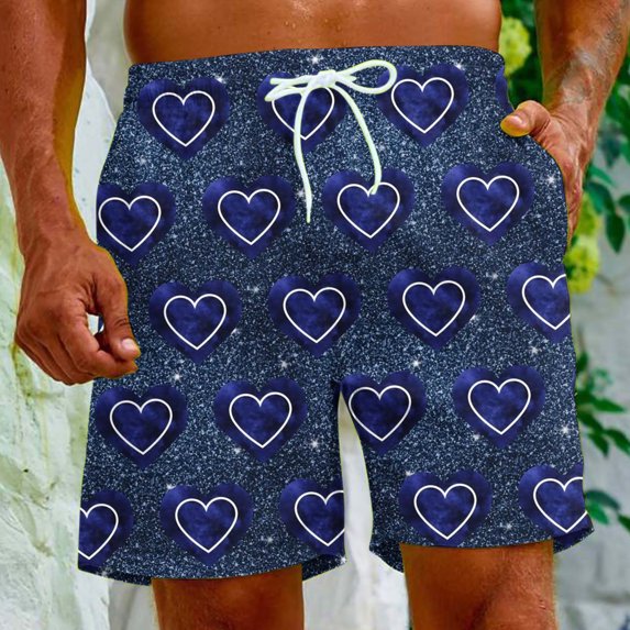 Herrnalise Men's Shorts Casual Red Heart Print Elastic Waist Drawstring Lightweight Summer Beach Shorts