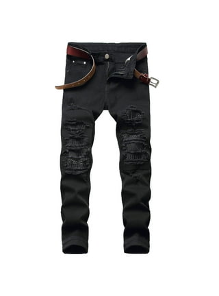 Licupiee Men Ripped Jeans Slim Fit Skinny Denim Pants Casual Tapered Leg  Knee Hole Distressed Jeans Trousers