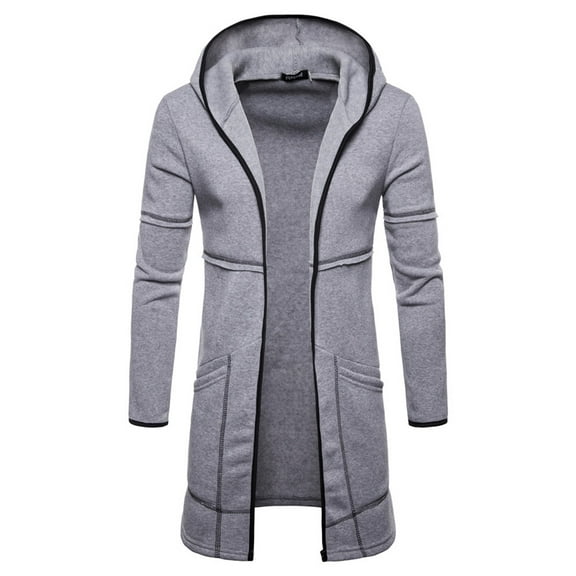 Herrnalise Men's Slim Fit Trench CoatHooded Solid Trench Coat Jacket Cardigan Long Sleeve Outwear Blouse Gray