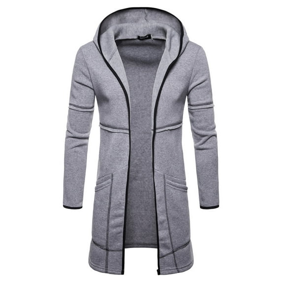 Holloyiver Men's Slim Fit Trench CoatHooded Solid Trench Coat Jacket Cardigan Long Sleeve Outwear Blouse Gray