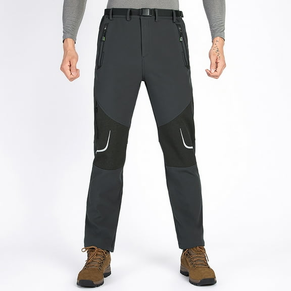 Herrnalise Men's Snow Ski Hiking Pants Waterproof Fleece Lined Pants Outdoor Mountain Softshell with Belt S-4XL
