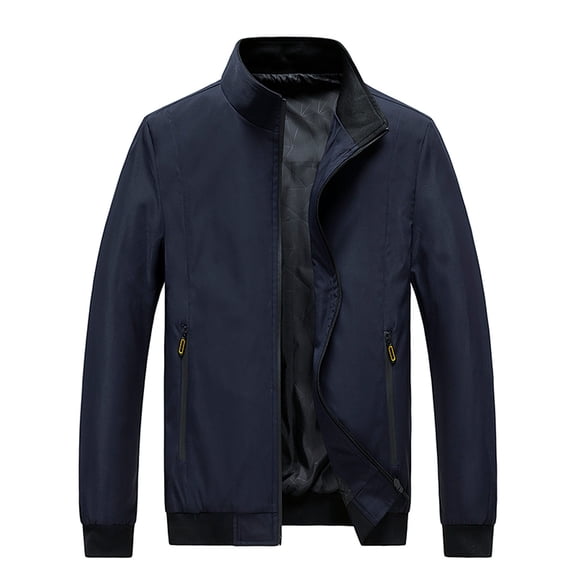 Herrnalise Men's Solid Long Sleeve Coat Zipper Pocket Stand Collar Hooded Jacket Blue