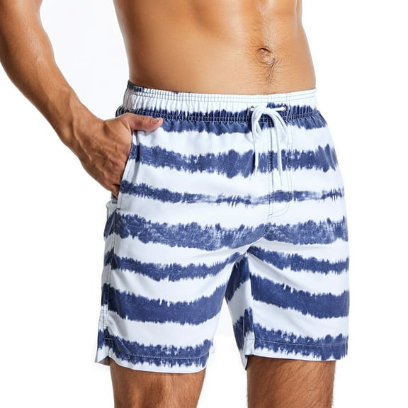 Herrnalise Men's Sport Shorts Drawstring Loose Striped Swimming Pants Casual Shorts Beach Pants Relaxed Fit Summer Cargo Shorts Blue