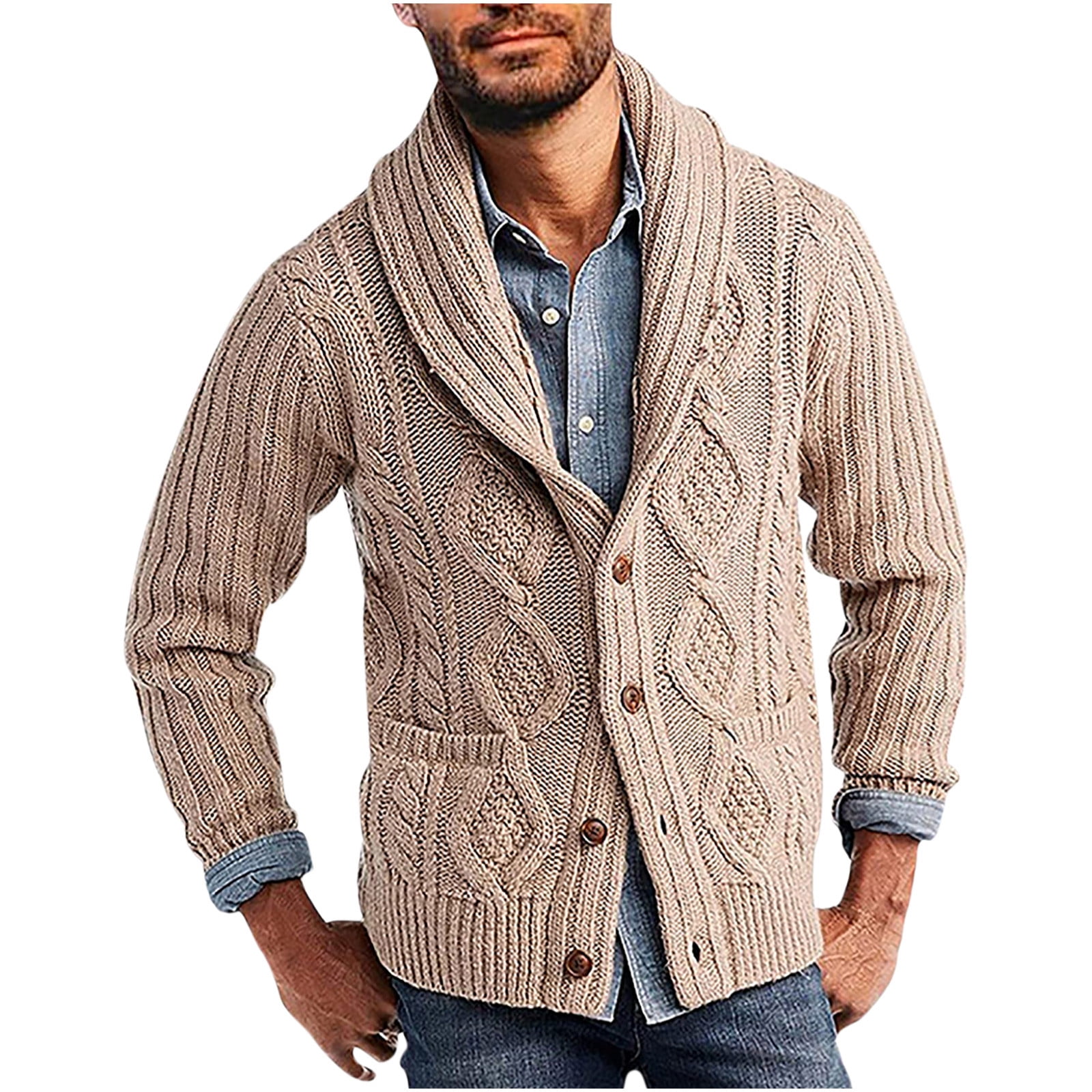 Herrnalise Men's Stand Collar Cardigan Sweaters Button Down Cable