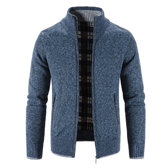 Herrnalise Men's Stand-up Collar Knit Cardigan Sweater Casual Winter Turtleneck Long Sleeve KnittingHooded Cardigan Zipper Sweater Coats Blue