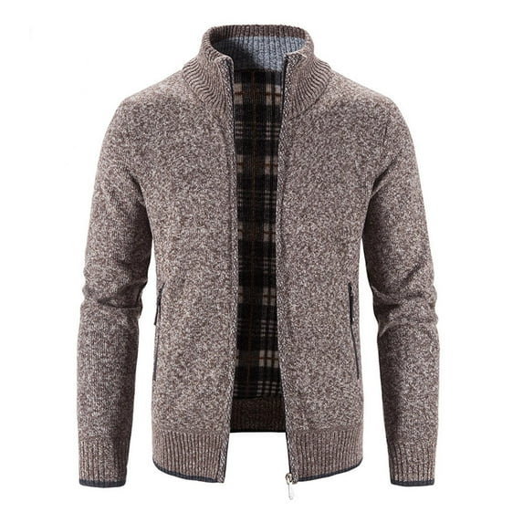 Herrnalise Men's Stand-up Collar Knit Cardigan Sweater Casual Winter Turtleneck Long Sleeve KnittingHooded Cardigan Zipper Sweater Coats Coffee