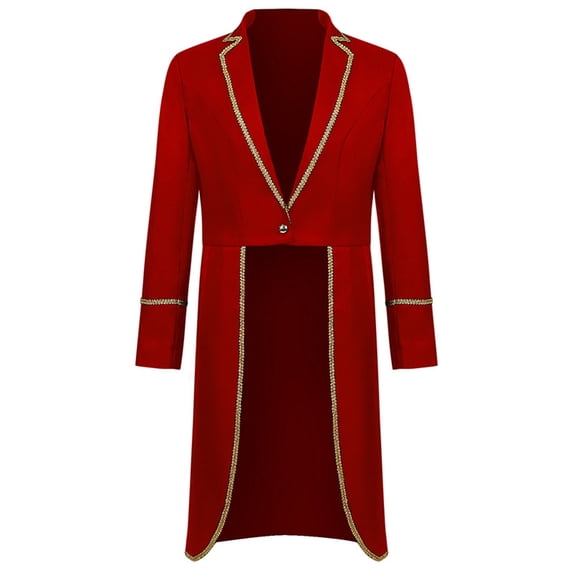 Herrnalise Men's Steampunk Vintage Tailcoat Jacket, Gothic Renaissance Pirate Costume, Medieval Victorian Halloween Tuxedo Coats Red,XXL