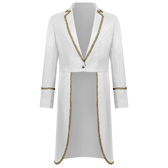 Herrnalise Men's Steampunk Vintage Tailcoat Jacket, Gothic Renaissance Pirate Costume, Medieval Victorian Halloween Tuxedo Coats White,XL