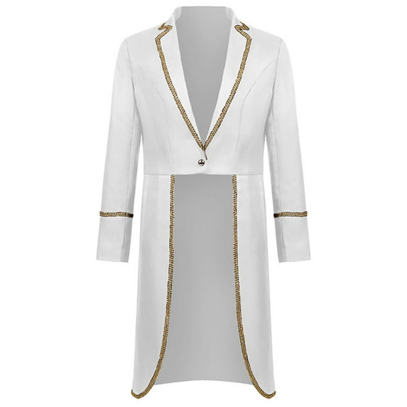 Herrnalise Men's Steampunk Vintage Tailcoat Jacket, Gothic Renaissance Pirate Costume, Medieval Victorian Halloween Tuxedo Coats White,XL