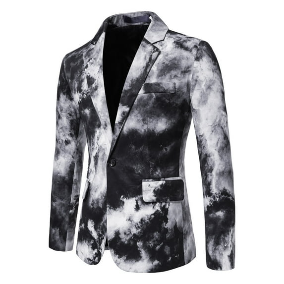 Herrnalise Men's Suit Casual Ink Splash Printed Single-Breasted Suit Men's Business Suit Black