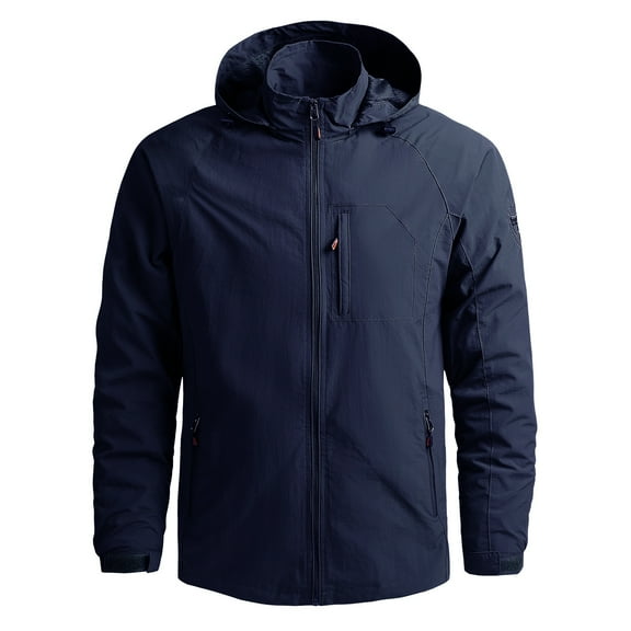 Herrnalise Men's Thin Jacket Casual Sports Windbreaker Hooded Jacket Dark Blue