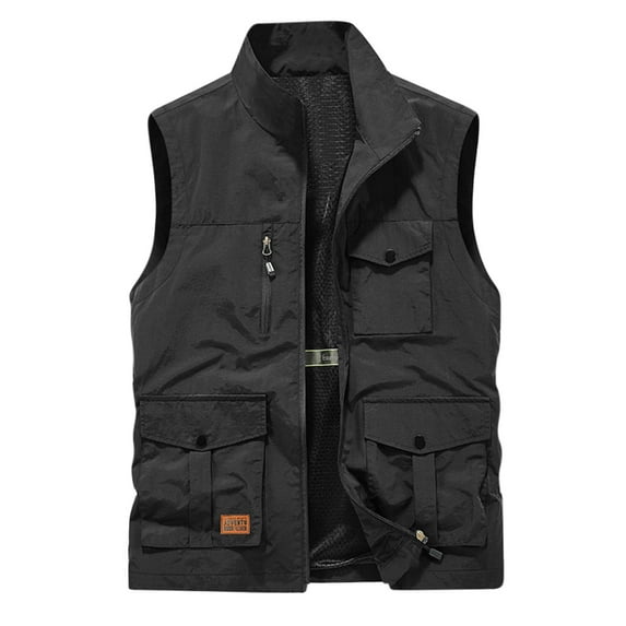 Herrnalise Men's Thin Sports Multi-bag Casual Quick-drying Loose Vest Mountaineering Tooling Outdoor Vest Jackets Black