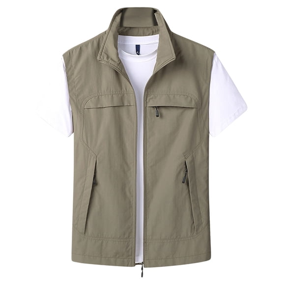 Herrnalise Men's Thin Sports Multi-bag Casual Quick-drying Loose Vest Mountaineering Tooling Outdoor Vest Jackets Khaki